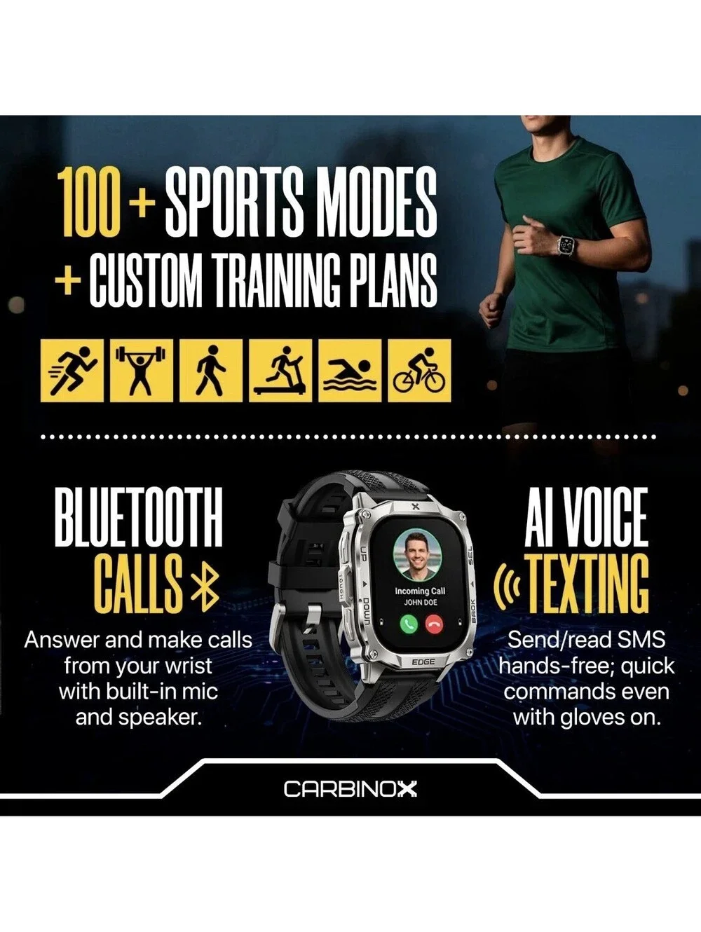 Edge Smart Watch Rugged, 1.96″ AMOLED, Stainless Steel, IP69K/5ATM Fitness Black